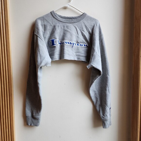 Champion Gray High Crop Long Sleeve Sweatshirt Size Large - Picture 1 of 14